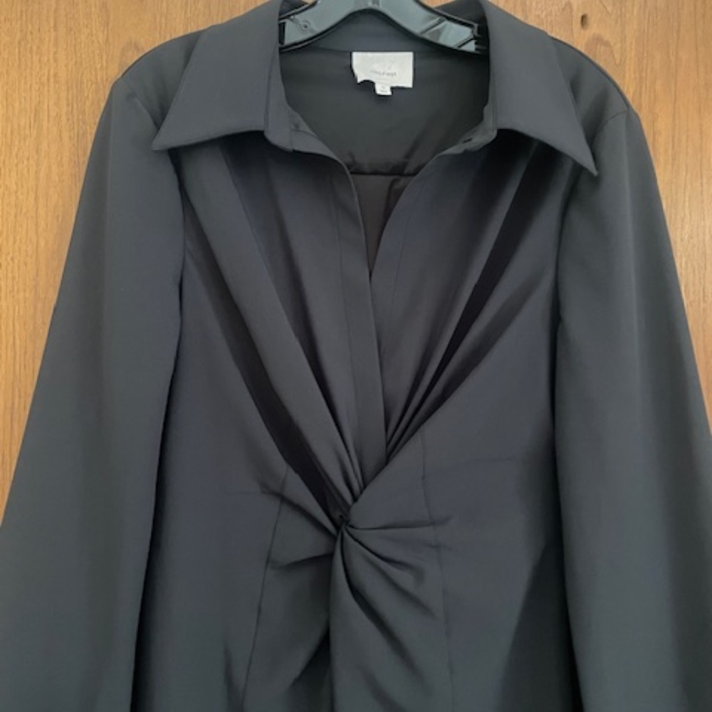 EUC Cinq a Sept Black McKenna Midi Dress Twist Front Slit - Picture 5 of 12